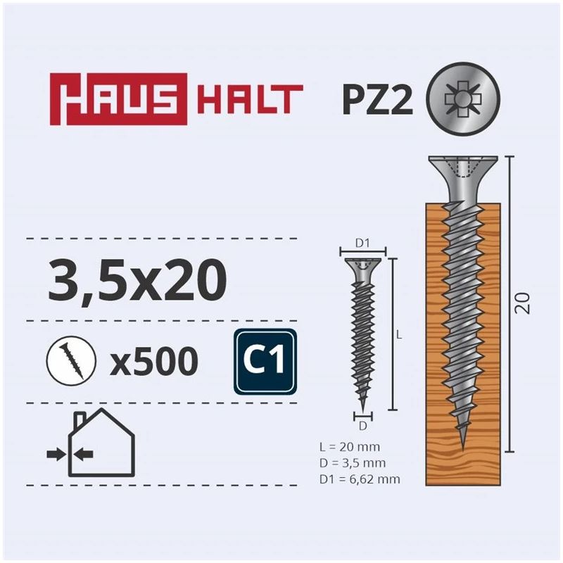 Skrūve kokam 3.5x20 wht zp 50gab g1