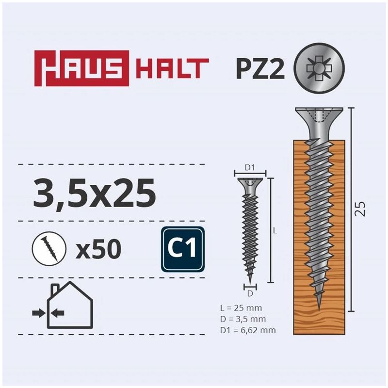 Skrūve kokam 3.5x25 wht zp 50gab g1