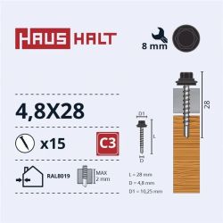 Self-tapping screws Haushalt. DIN 7504K. 4.8 x 28 mm. 15 pcs.