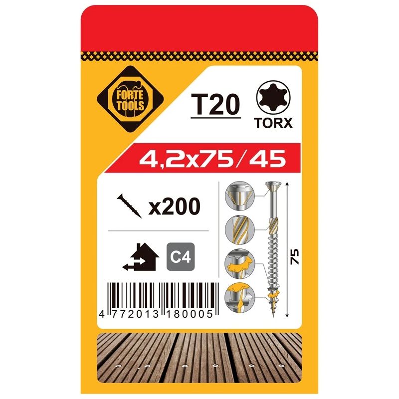 Terases skrūves t20 4.2x75 a2 ,200,