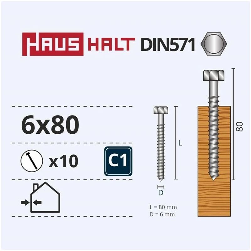 Koka skrūves din571 6.0x80 b.c. 10 vnt