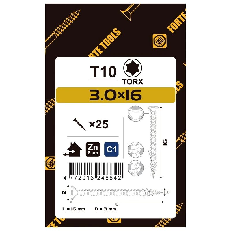 Koka skrūves 3x16 mm zn tx10 25 gab.