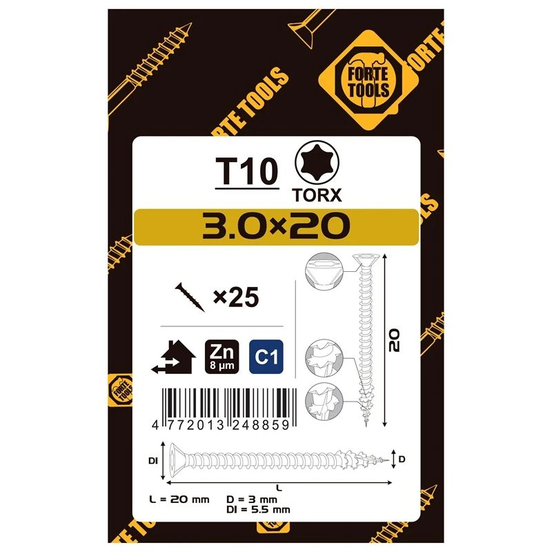 Koka skrūves 3x20 mm zn tx10 25 gab.