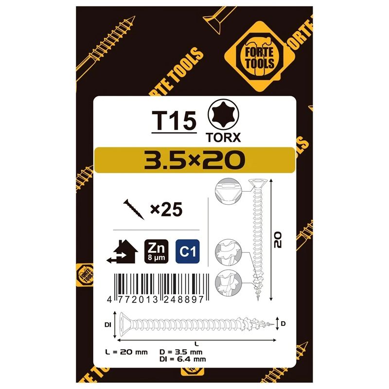 Koka skrūves 3.5x20 mm zn tx15 25 gab.