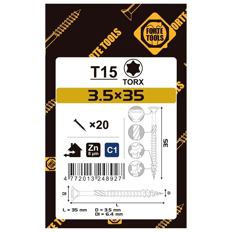 Koka skrūves 3.5x35 mm zn tx15 20 gab.