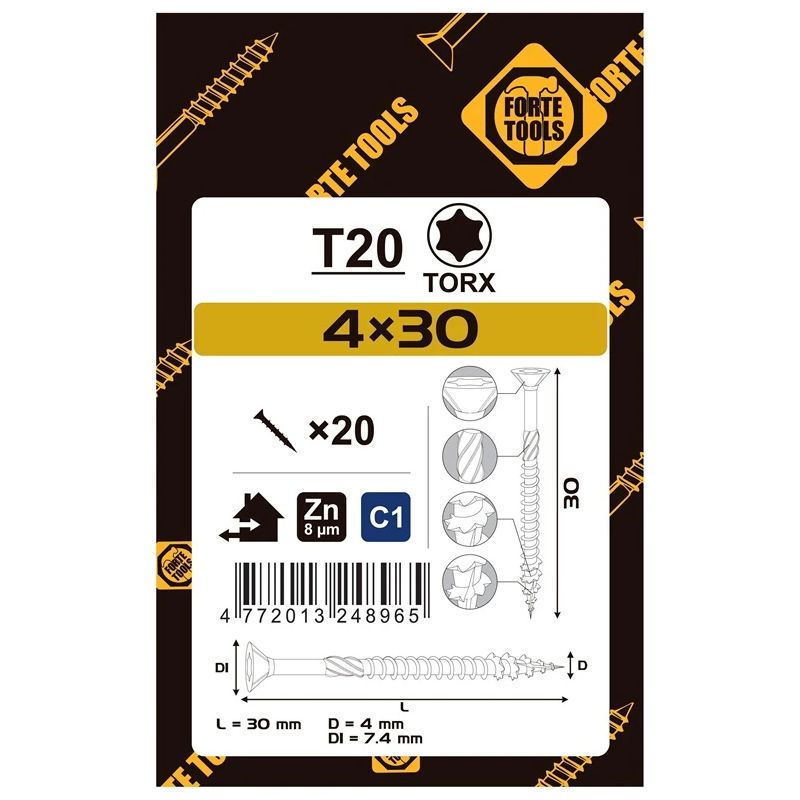 Koka skrūves 4x30 mm zn tx20 20 gab.