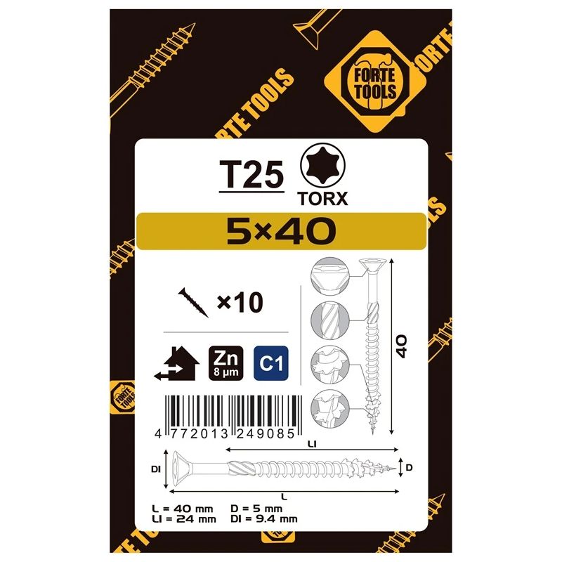Koka skrūves 5x40-24 mm zn tx25 10 gab.