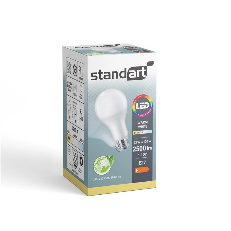 LED spuldze STANDART. A80. E27. 23 W. 2500 lm. 3000 K