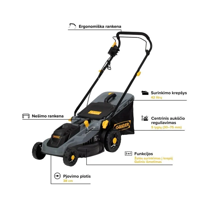 Elektriskais zāles pļāvēja Grunder 1600W, 38cm