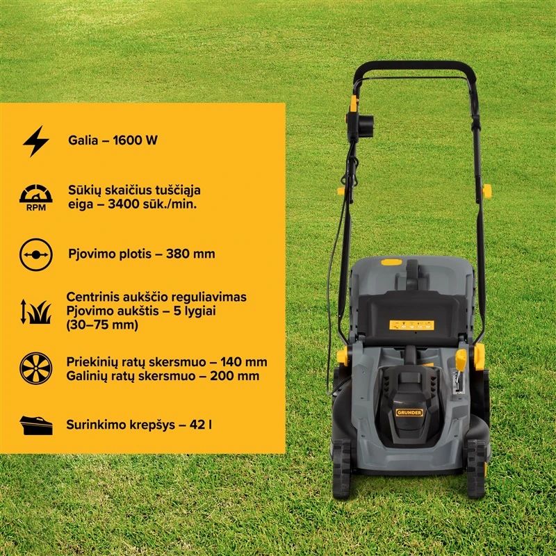 Elektrinė vejapjovė Grunder 1600W. 38cm