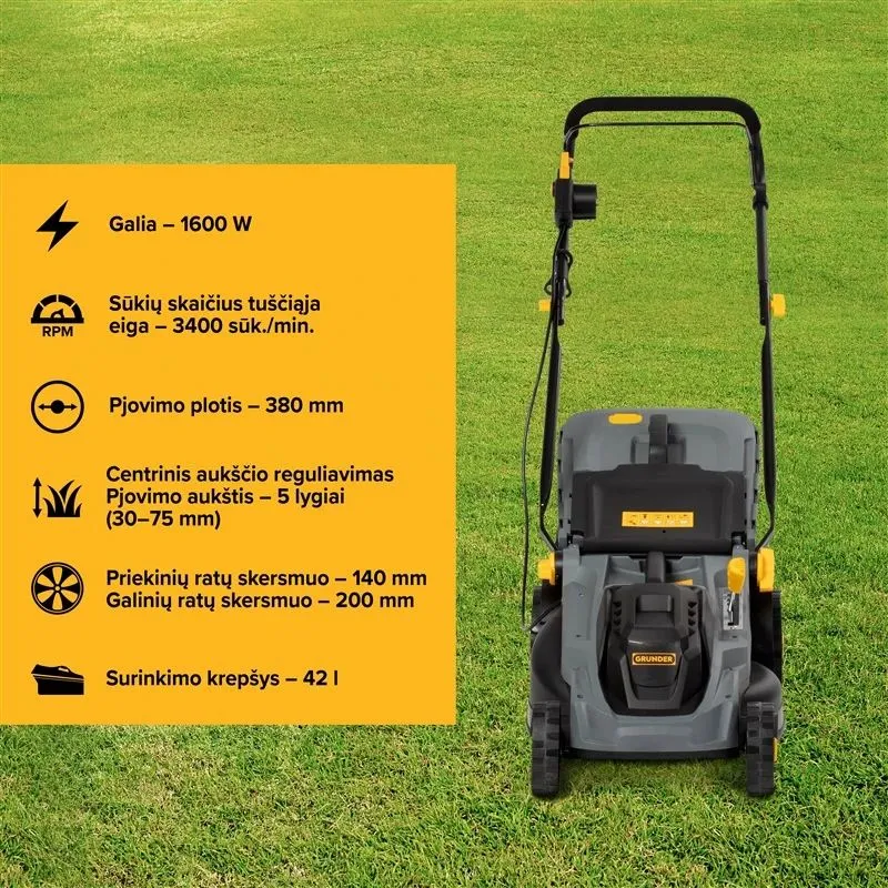 Elektrinė vejapjovė Grunder A01-007D, 1600 W