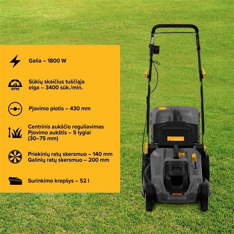 Elektrinė vejapjovė Grunder 1800W. 43cm