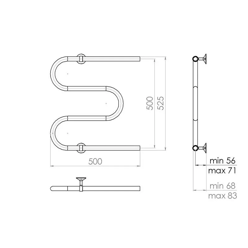 Ar ūdeni apsildāms dvieļu žāvētāja stienis Domoletti M.50X50-1-2-D25.SIMPLE, hroma krās., 50 cm x 53.2 cm, 143 W