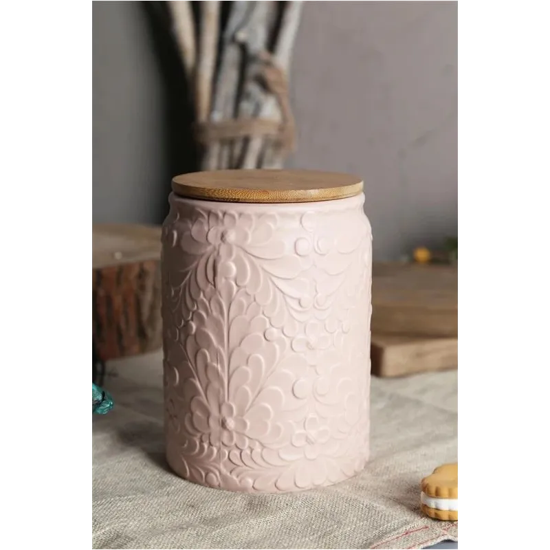 Canister bamb lid pink 9.2x15.6cm 730ml