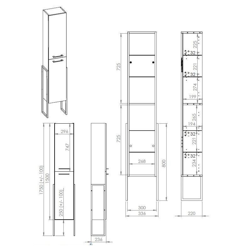 Komplekts virtuves skapim CHEESE PLUS FRAME 30 cm, pelēks
