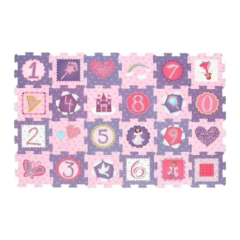 Paklājiņš mazuļiem - puzle Princes - Number, 16.7 cm x 16.7 cm, 24 gab, rozā