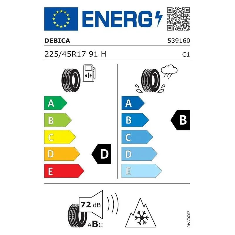 Ziemas riepa Debica Frigo HP2 225-45-R17, 91-H, D, B, 72 dB