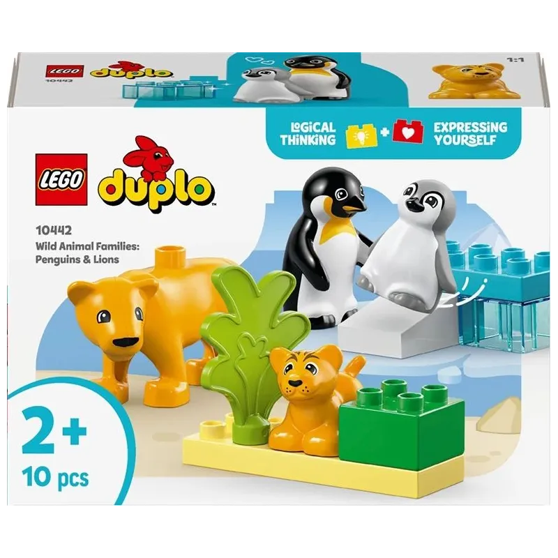 Konstruktors LEGO DUPLO Town Savvaļas dzīvnieku ģimenes: Pingvīni un lauvas 10442, 10 gab.