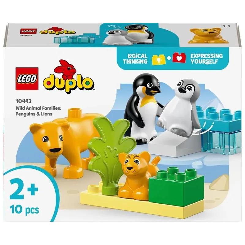 Konstruktors LEGO DUPLO Town Savvaļas dzīvnieku ģimenes: Pingvīni un lauvas 10442, 10 gab.