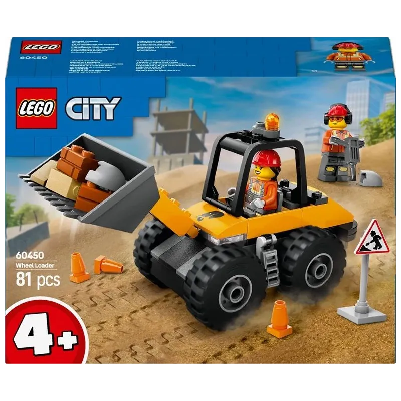 Konstruktors LEGO City Dzeltens celtniecības iekrāvējs uz riteņiem 60450, 81 gab.