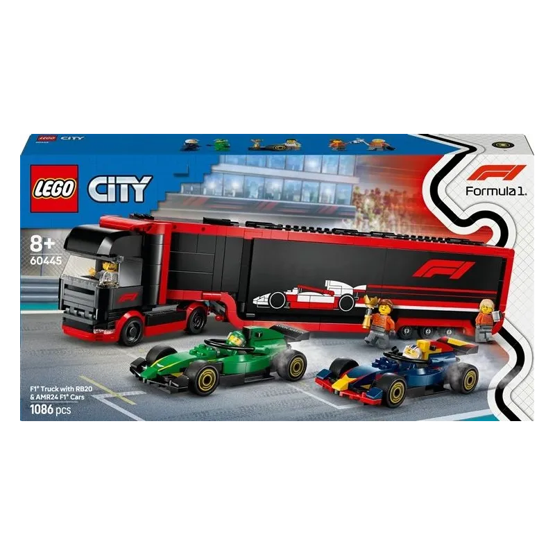 Konstruktors LEGO City F1 kravas auto ar RB20 un AMR24 F1 auto 60445, 1086 gab.