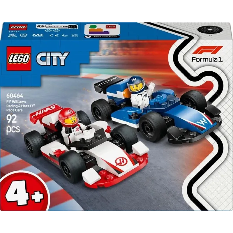 Konstruktors LEGO City F1 Williams Racing un Haas F1 sacīkšu auto 60464, 92 gab.