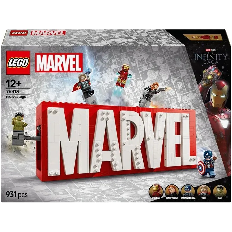 Konstruktors LEGO Marvel MARVEL logotips un minifigūras 76313, 931 gab.