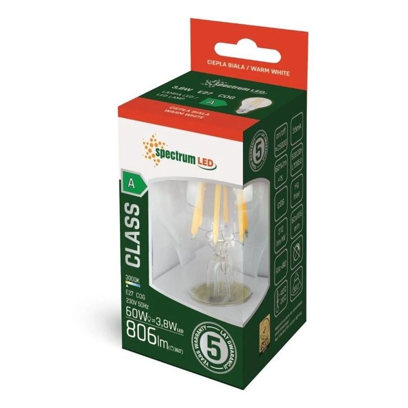 Spuldze led a60 e27 3.8w 806lm 3000k a