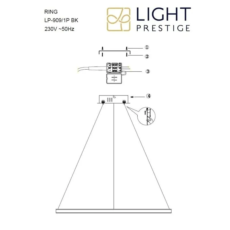 Lampa karināms Light Prestige Ring LP-909-1P M BK CCT, LED, 3000 - 6000 °K, 1 x 35 W