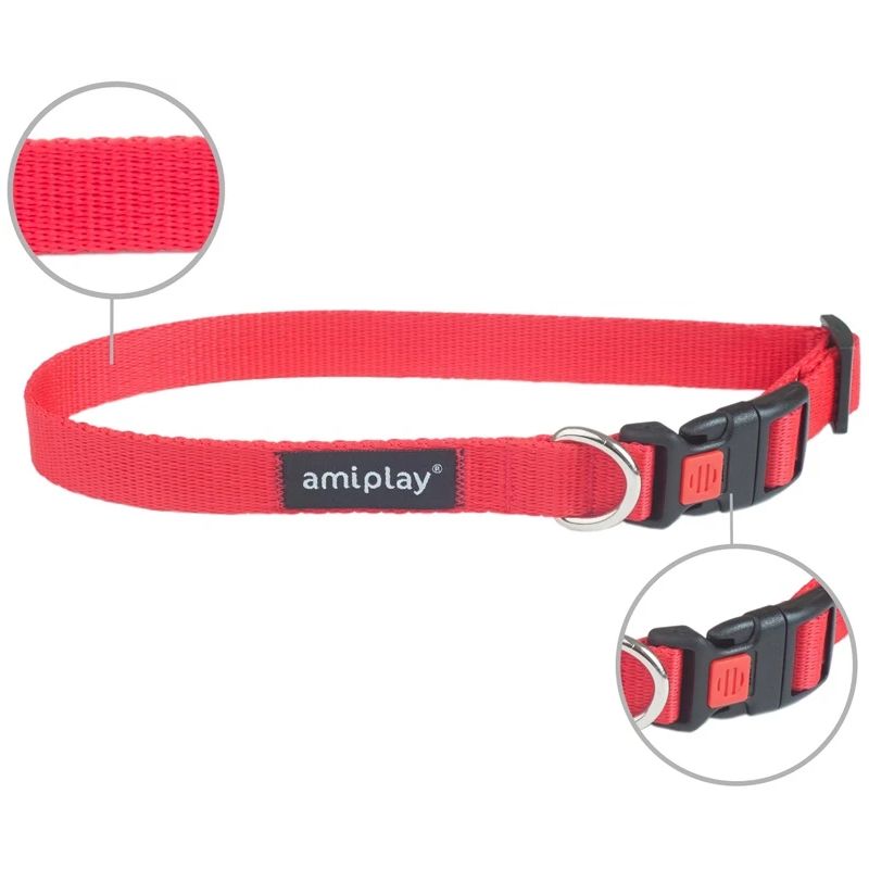 Suņa kaklasiksna AMIPLAY BASIC, sarkans, 250–400 mm, 15 mm