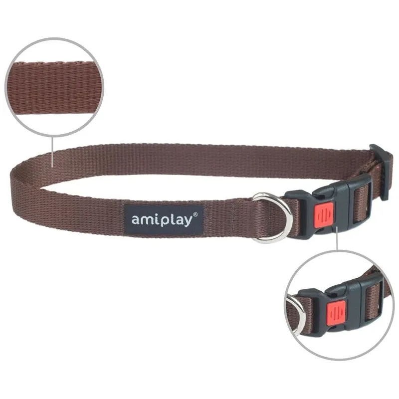 Ошейник для собак Amiplay Basic with Lock, коричневый цв.-красный цв., 350 - 500 мм x 20 мм, 35-50