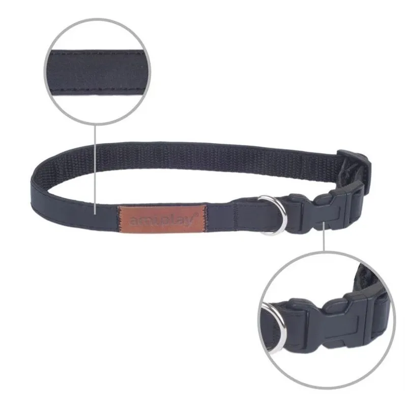 Kaklasiksna suņiem Amiplay Lincoln, melna krās., 200 - 350 mm x 10 mm, 20-35