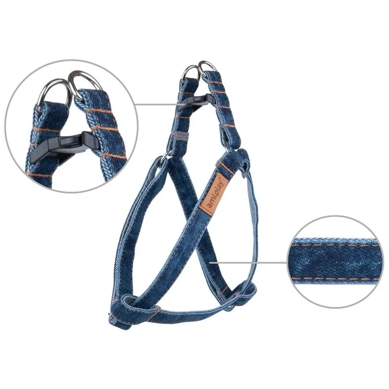 Regulējamas krūšu siksnas Amiplay Denim, tumši zila, 400 - 750 mm x 20 mm, 40-75