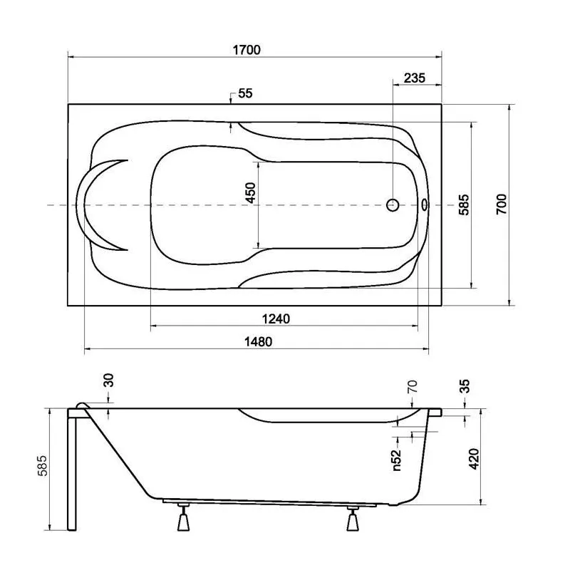 Vanna + kājas Bona Piramida. 1.7 m