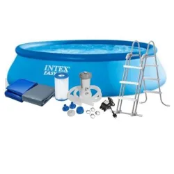 Intex - Easy Set Pool Set with Filter Pump, Safety Ladder, Ground Cloth, Cover - Blue