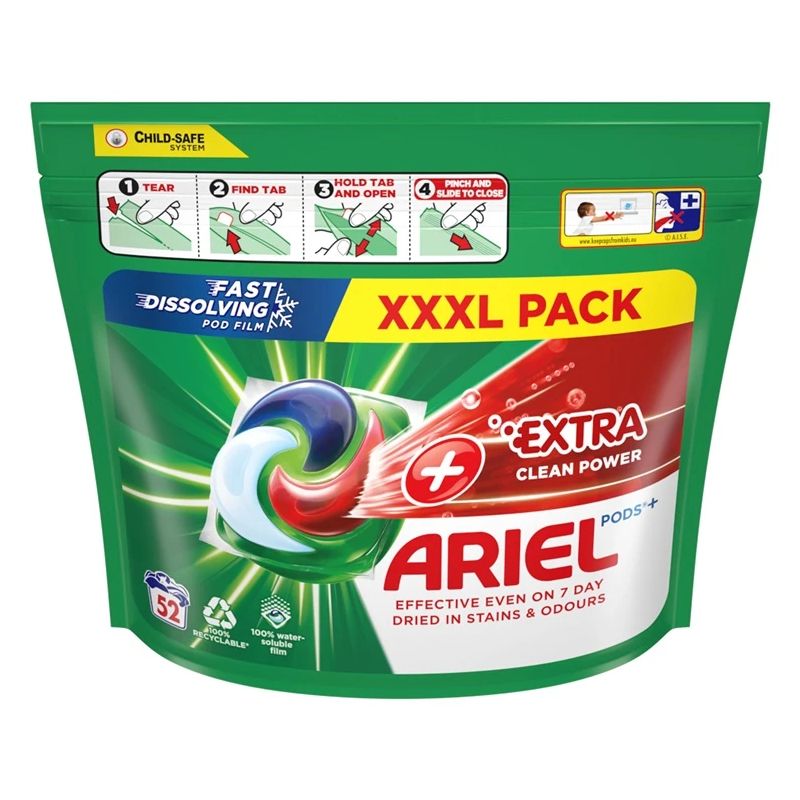 Skalbimo kapsulės Ariel Extra Clean All-in-1. 52 vnt.