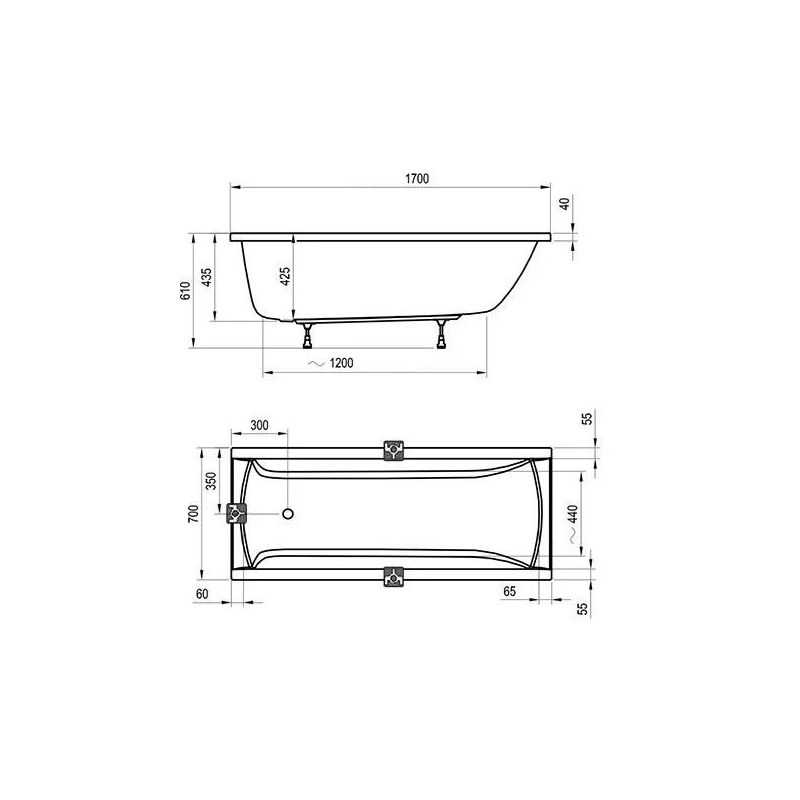 Vonia Ravak Classic. 170x70x61 cm. akrilas. stačiakampė