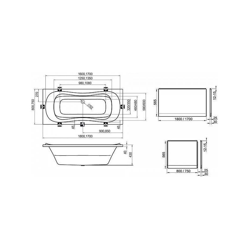 Priekinė vonios panelė Ravak A-U. 170 x 56.5 cm