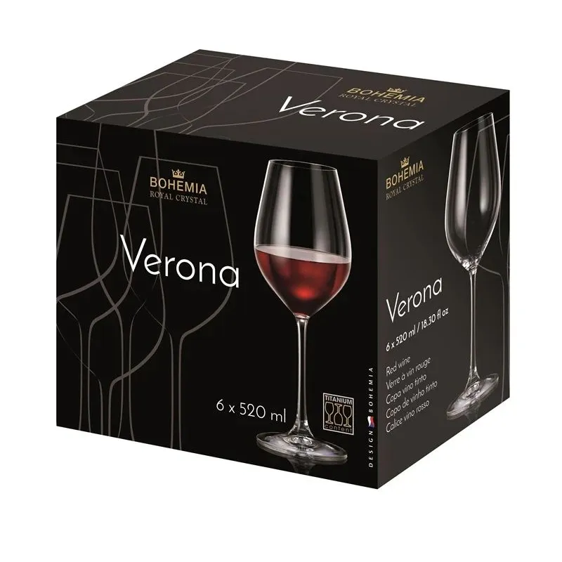 Vīna glāžu komplekts Bohemia Royal Crystal Verona 1SG80, kristāls, 0.52 l, 6 gab.