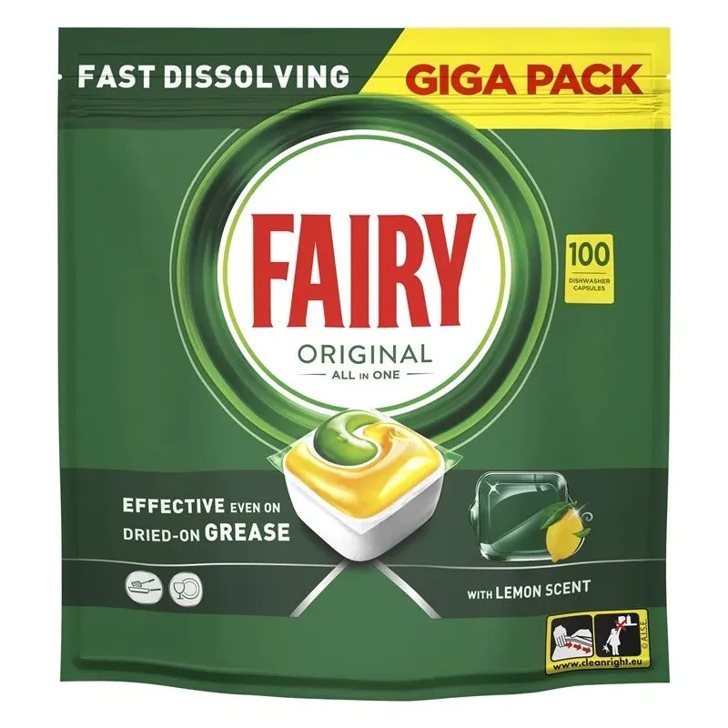 Trauku mazgājamās mašīnas kapsulas Fairy All in One Lemon, 100 gab.