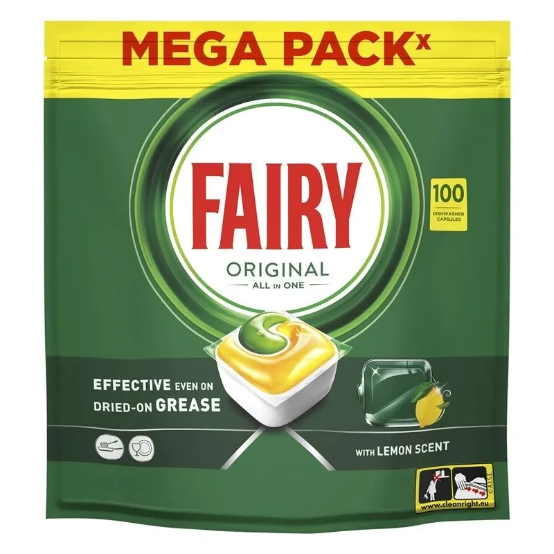 Trauku mazgājamās mašīnas kapsulas Fairy All in One Lemon, 100 gab.