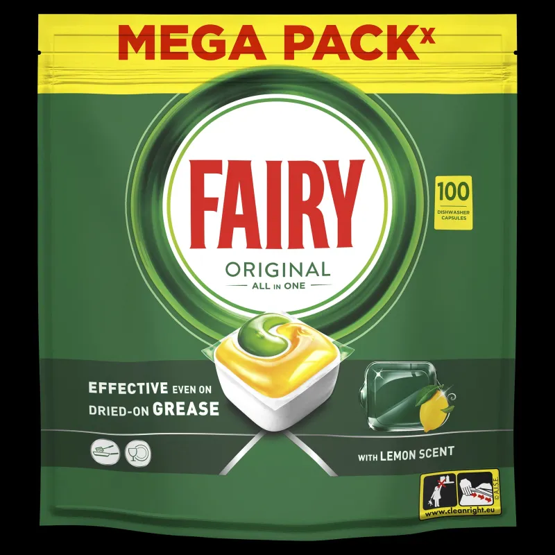Trauku mazgājamās mašīnas kapsulas Fairy All in One Lemon, 100 gab.