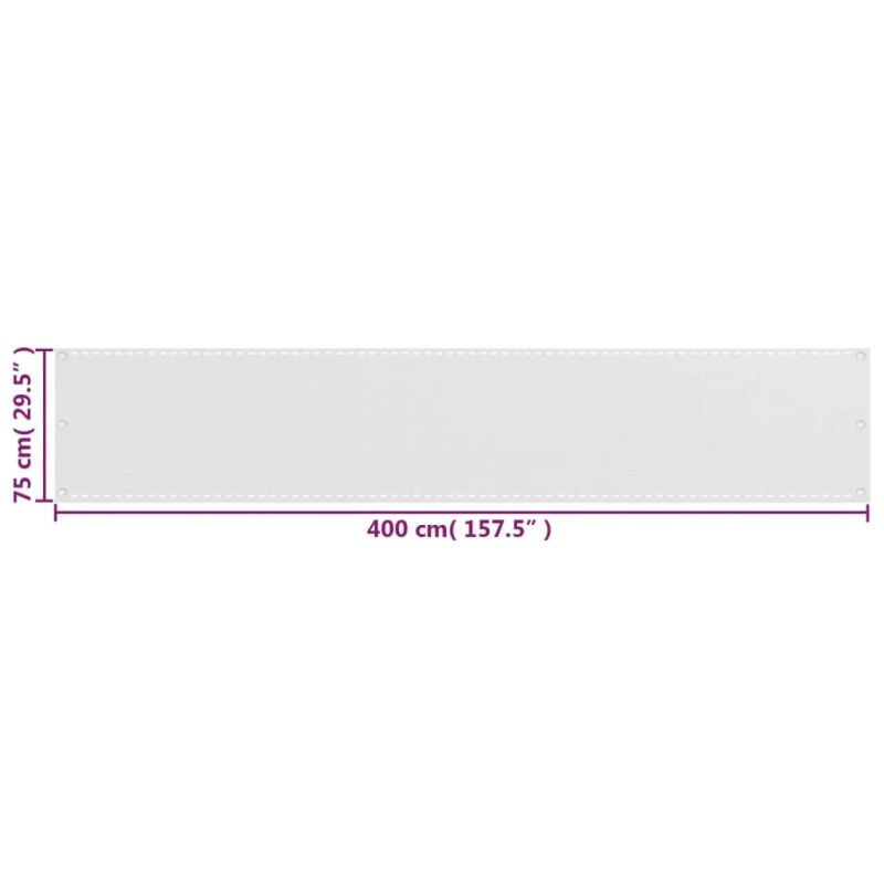 vidaXL balkona aizslietnis, 75x400 cm, balts HDPE
