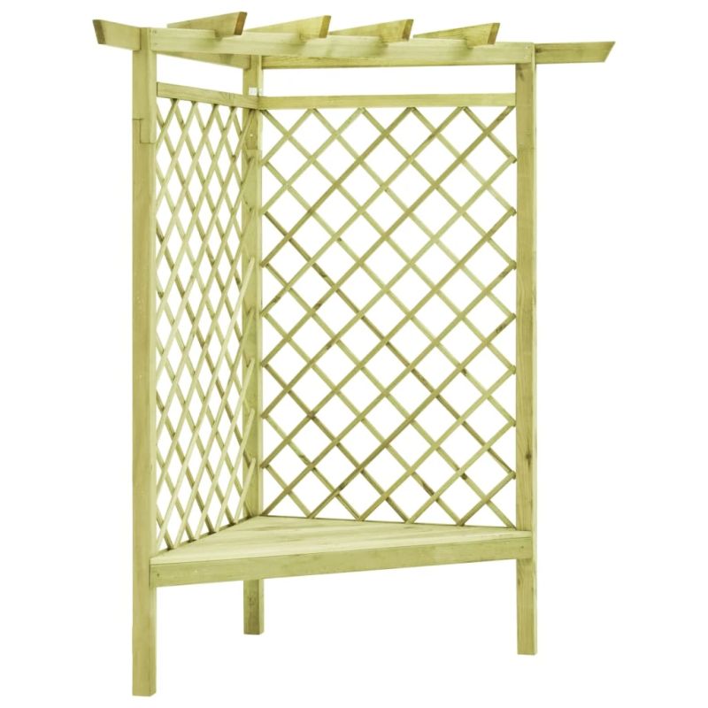 vidaXL stūra pergola ar sēdekli, 130x130x197 cm, impregnēta priede
