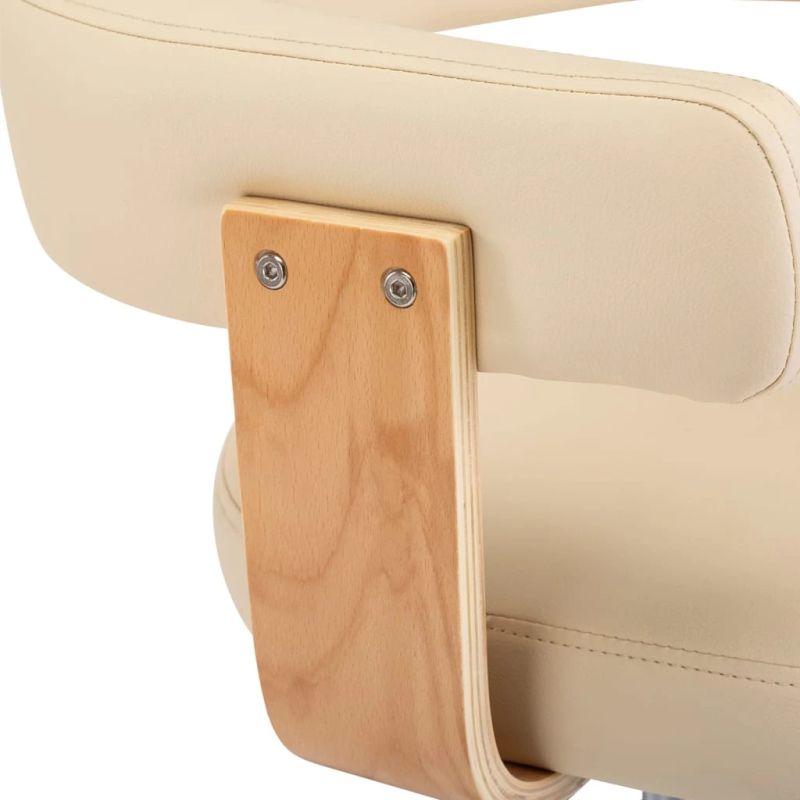 vidaXL bāra krēsli, 2 gab., izliekts koks, krēmkrāsas mākslīgā āda