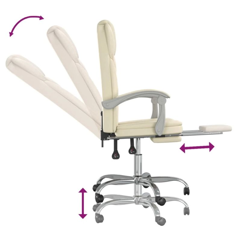 vidaXL biroja krēsls, atgāžams, krēmkrāsas mākslīgā āda