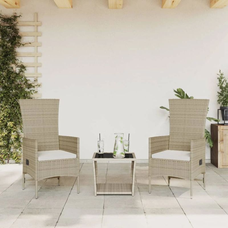 vidaXL 3-daļīgs dārza mēbeļu komplekts, matrači, bēša PE rotangpalma