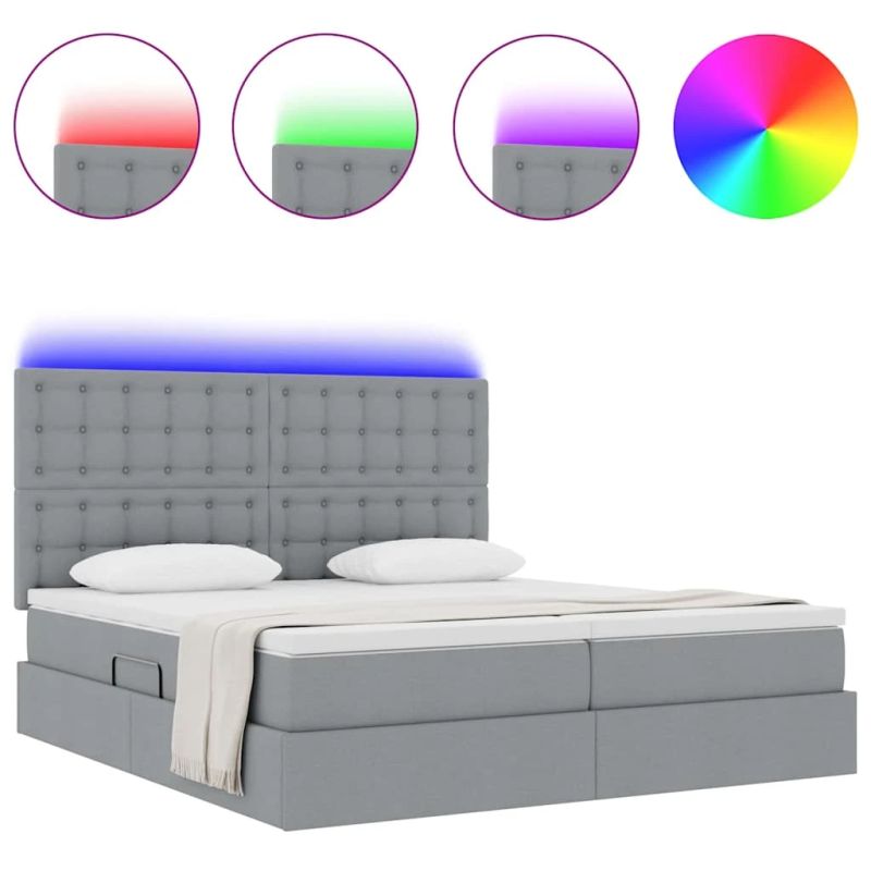 vidaXL Gulta ar galvas klāju Gaiši pelēks 200 x 200 cm audums