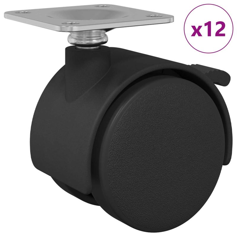 vidaXL Ritenis 12 pcs Melna 39,5 x 39,5 x 37,8 mm