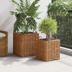 vidaXL Stādītāju grozs ar uzglabāšanu 2 pcs Brūna Lacak rattan